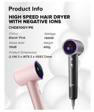 Load image into Gallery viewer, Cornell CHDE10GY/PK Halo High Speed Hair Dryer, Professional Ionic Hair Dryer