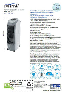 Mistral MAC1600R Portable Air Cooler 15litres – Etronin Electromart